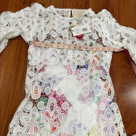 NWT Johnny Was Lisette Lace White Lace Mini Dress with Multicolor Lining size XS - Picture 8 of 12